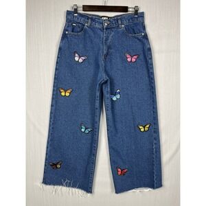 Butterfly Embroidered Wide Leg Minga London Jeans Womens 8 High Rise Y2K Kidcore
